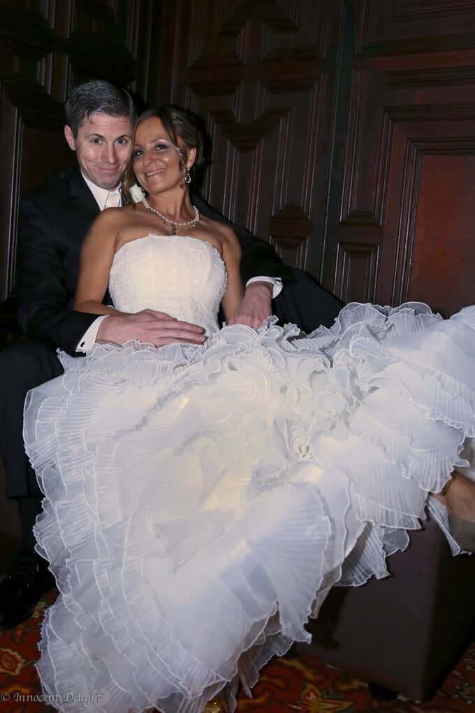 Edyta and Eric wedding photo, sitting on stairs