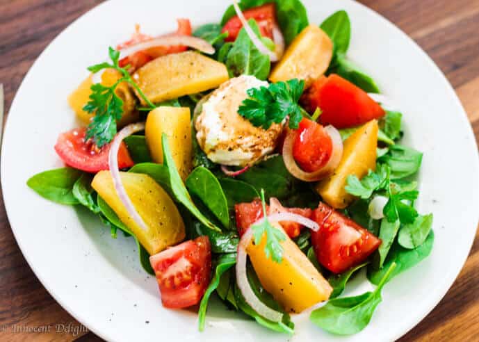 Golden beets salad with goat cheese