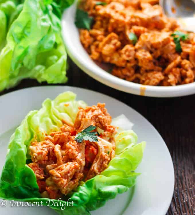 Buffalo Turkey Lettuce Wraps with Carrots Celery Slaw