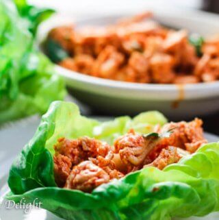 Buffalo Turkey Lettuce Wraps with Carrots Celery Slaw