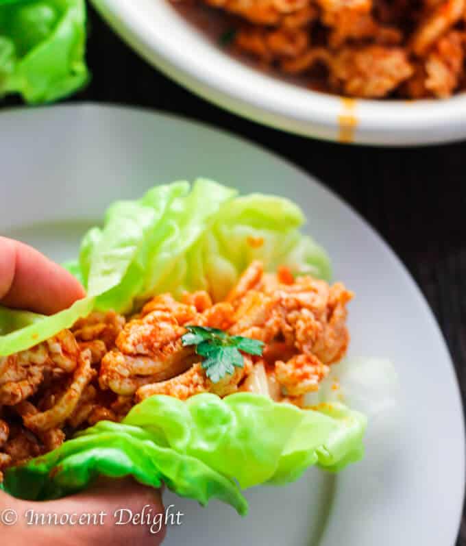 Buffalo Turkey Lettuce Wraps with Carrots Celery Slaw