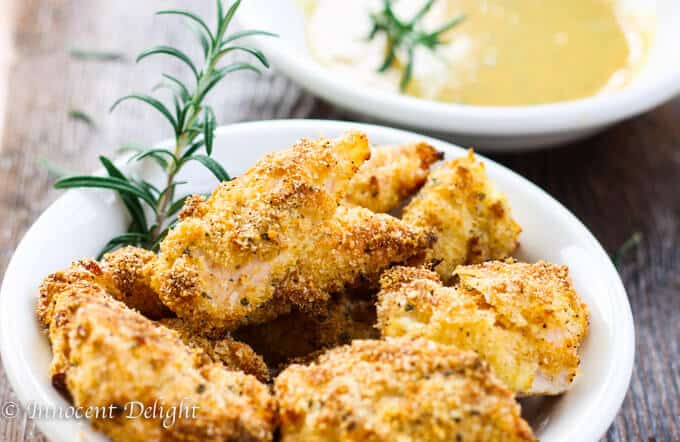 Crispy baked chicken tenders with honey mustard