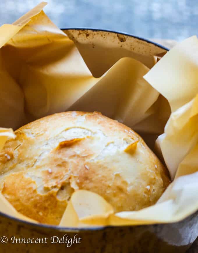 This Homemade Dutch Oven Crusty Bread tastes like the fresh bread straight from the best bakery. But it comes from your oven and it only takes 10 minutes of prep time. There is no kneading involved! Crusty Bread in Dutch Oven