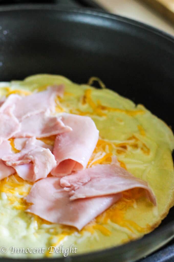 Crepes with egg, ham and cheese