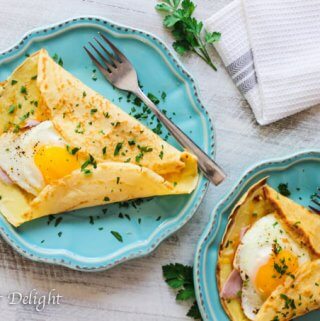 Crepes with egg, ham and cheese