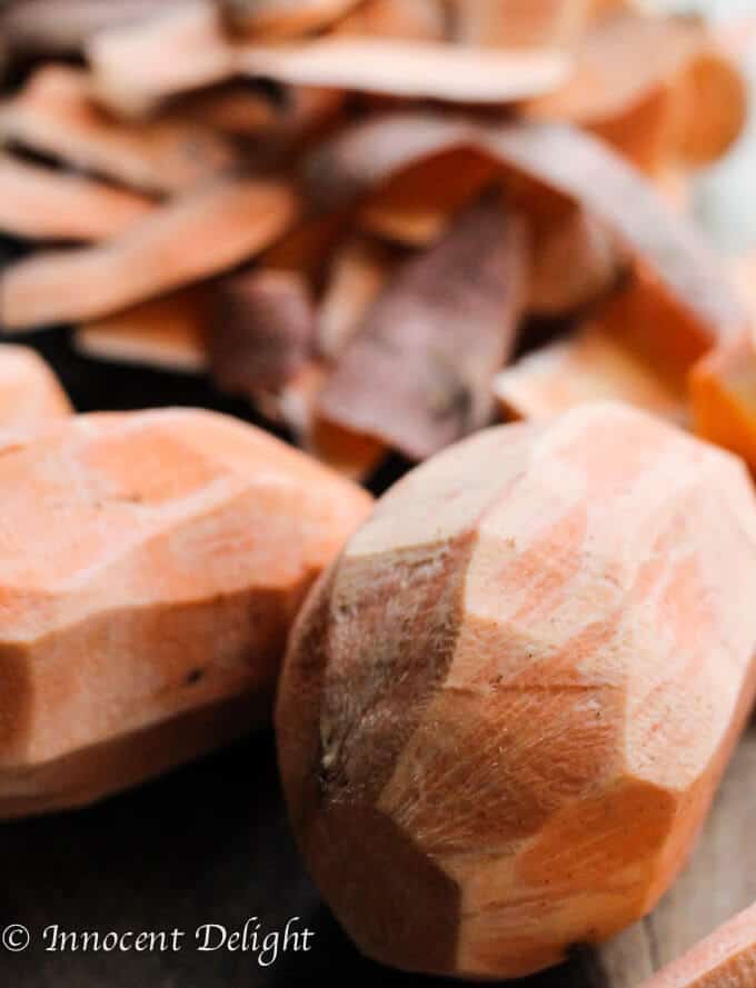 For this Maple Mashed Sweet Potatoes with Candid Pecans, Crasins and Chives