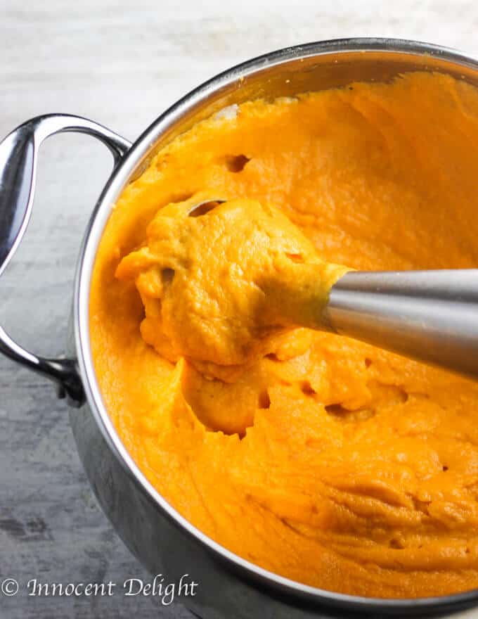 Maple Mashed Sweet Potato with Candid Pecans, Crasins and Chives