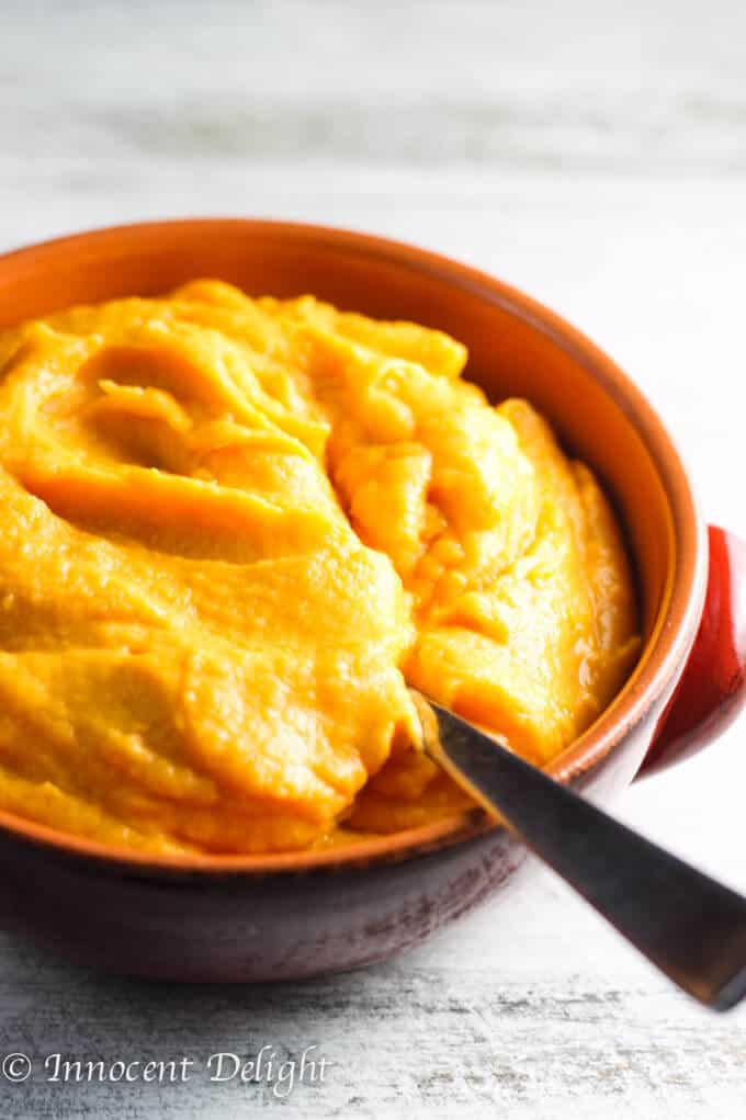 Maple Mashed Sweet Potato with Candid Pecans, Crasins and Chives