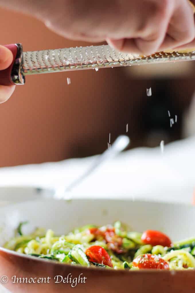 Pesto Zucchini Noodles with Cherry Tomatoes