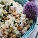 Rice Salad with Corn, Ham, Cucumber and Chives - super easy and refreshing salad that can easily replace your potato or pasta salad for the next BBQ gathering.