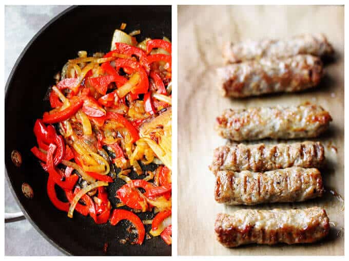 Oven Baked Eggs with Sausage, Peppers & Onions are super easy to make yet absolutely delicious. They're also elegant and perfect for special occasions, like Mother's Day.