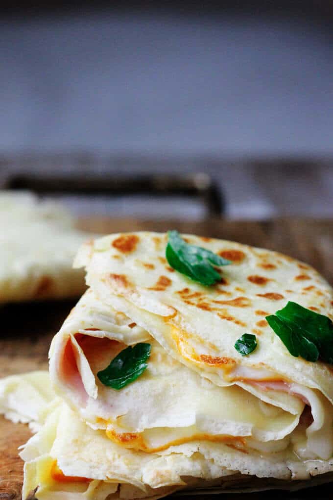 Folded French Crepe with ham and cheese
