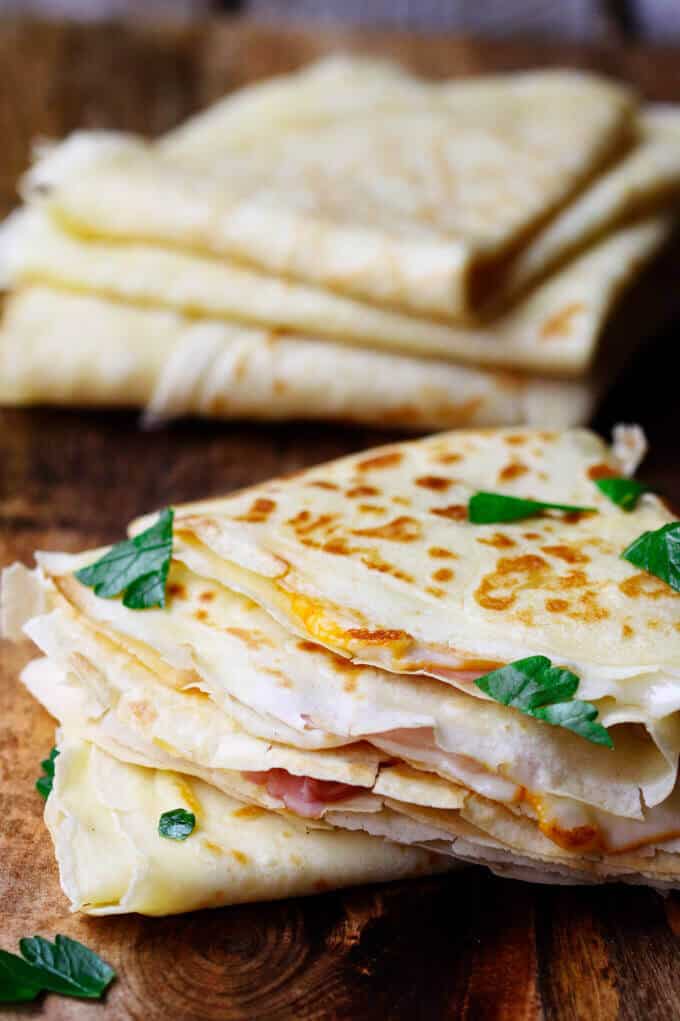 French Crepes with cheese and ham