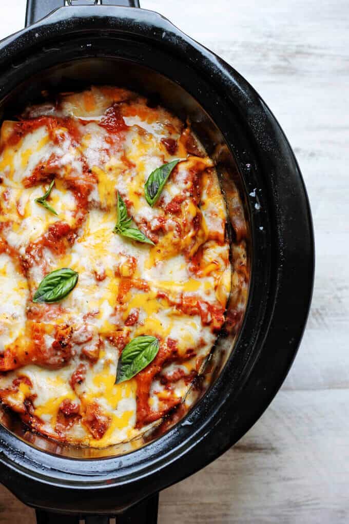 Slow Cooker Eggplant Lasagna is a perfect meal that uses seasonal ingredients like ripe eggplant and fresh basil; requires minimal preparation and it's done entirely in a slow cooker.