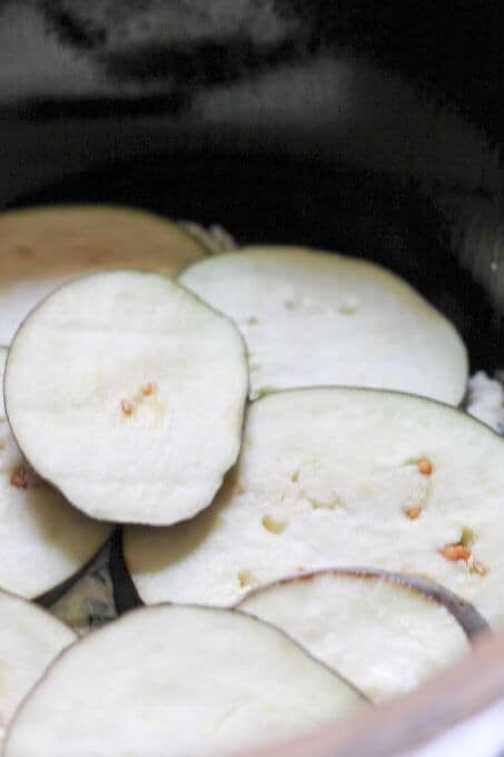 Slow Cooker Eggplant Lasagna is a perfect meal that uses seasonal ingredients like ripe eggplant and fresh basil; requires minimal preparation and it's done entirely in a slow cooker.