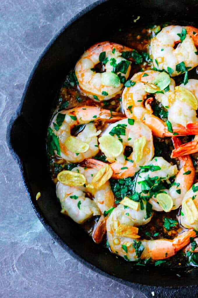Spanish Style Garlic Shrimp is cooked in olive oil with lots of garlic, dry chilies or Spanish smoked paprika and brandy or sherry wine. It's absolutely outstanding.