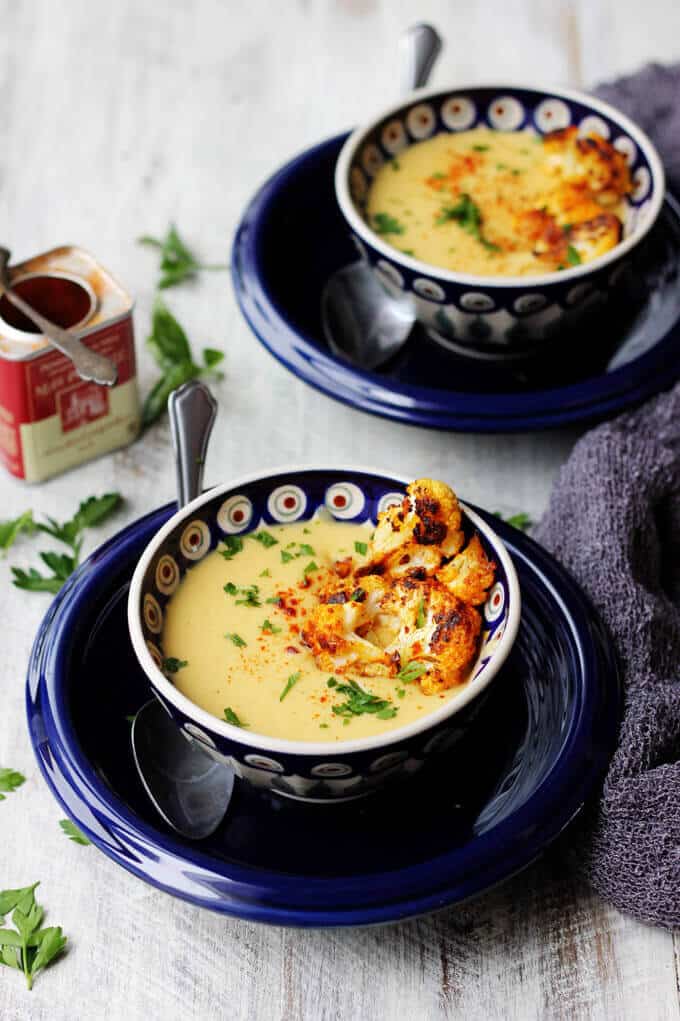 Roasted Cauliflower Soup with Smoked Paprika & Coconut Milk is a very flavorful and comforting soup. Spanish smoked paprika adds a little spice while coconut milk smooths it down to create a perfect balance.