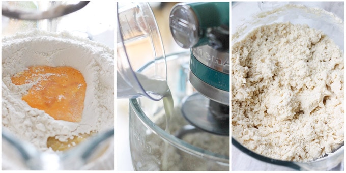 3 shots showing how to make dough for rolls