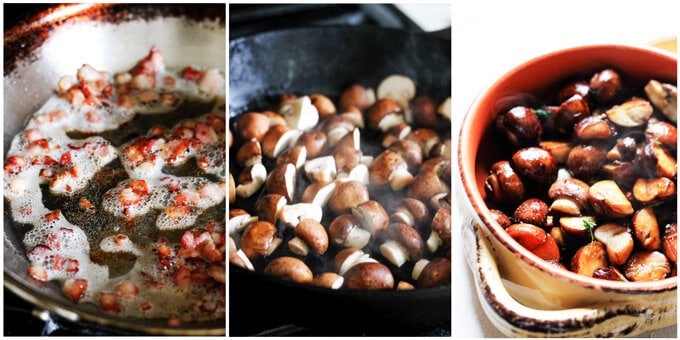 steps to prepare bacon and mushrooms