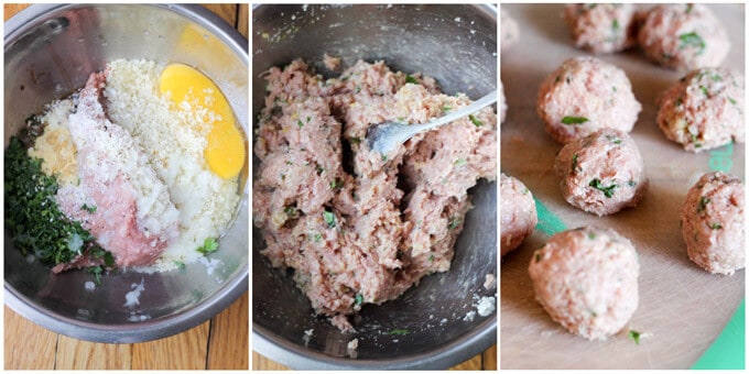 3 process shots of making meatballs
