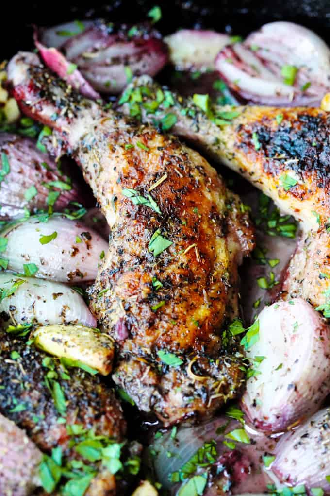 Roasted chicken Provencal with shallots and garlic