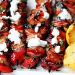 Honey BBQ Pork Souvlaki with grilled lemons