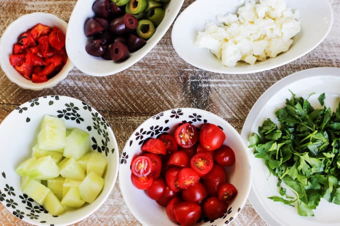 Cut up vegetables in bowls