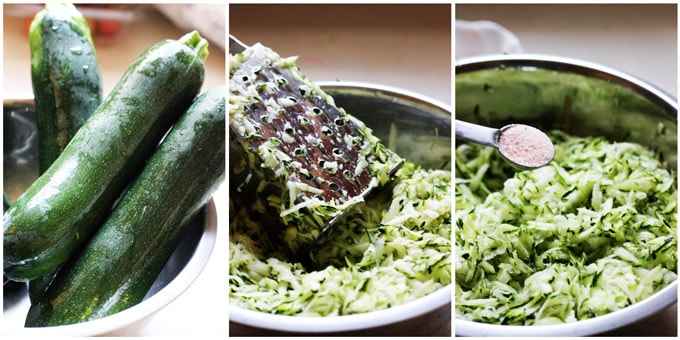 Process shots of making Greek zucchini fritters