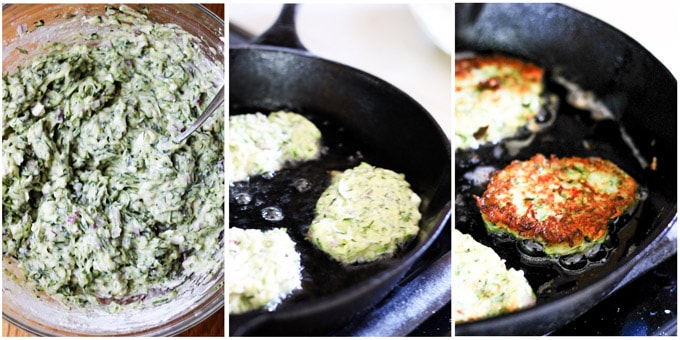 Zucchini fritters making process shots