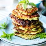 Kolokithokeftedes on a blue plate