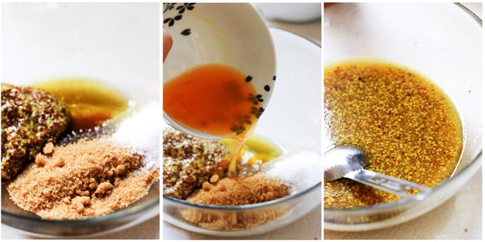 Process shots of making glaze for mustard chicken