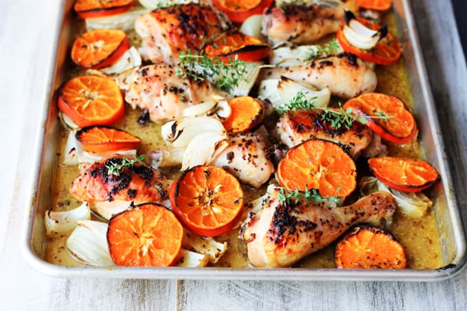 Baked mustard chicken on a sheet pan