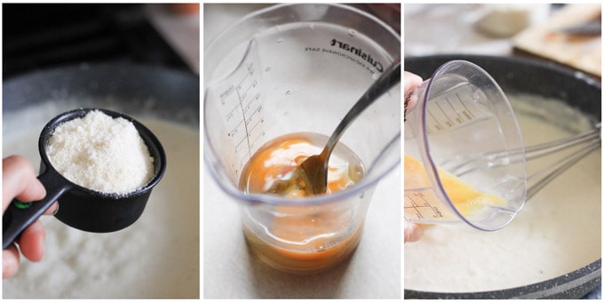 Making bechamel sauce for Greek vegetarian moussaka