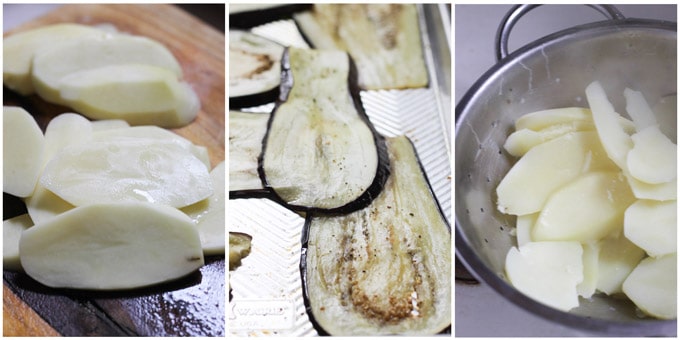 Preparing vegetables for vegetarian moussaka