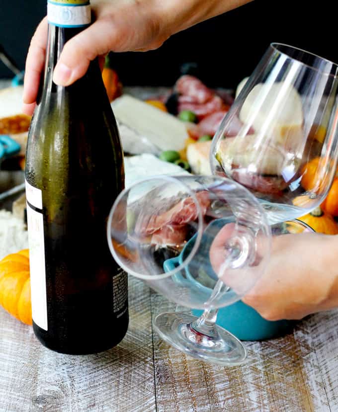 Italian wines with meat and cheese board