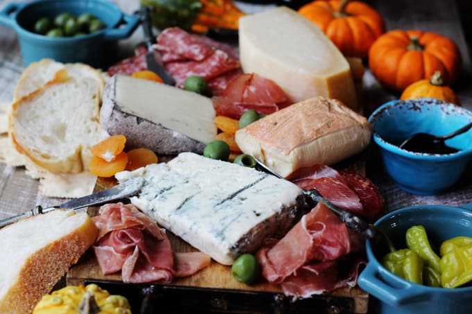 Italian meat and cheese on a board