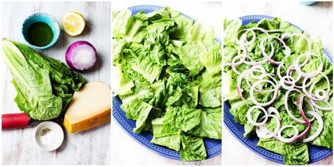 Process shots of making green salad