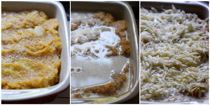 Process photos of preparing French squash gratin