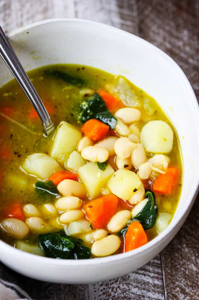 Instant Pot Bean Soup in a bowl with spoon