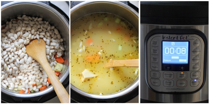 Process shots of making bean soup in Instant Pot
