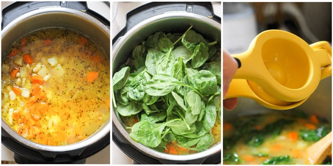 Process photos of finishing up Instant Pot Bean Soup