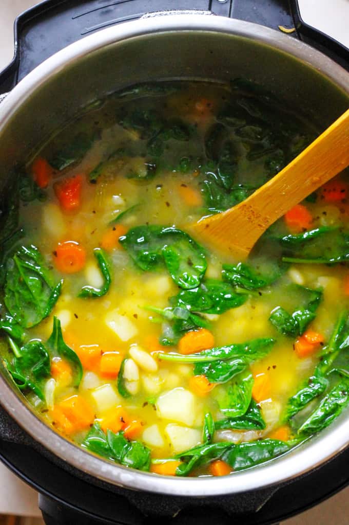 Bean Soup in Instant Pot with Spinach