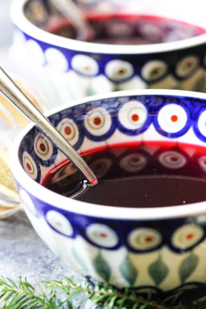 Barszcz czerwony in a bowl with spoon