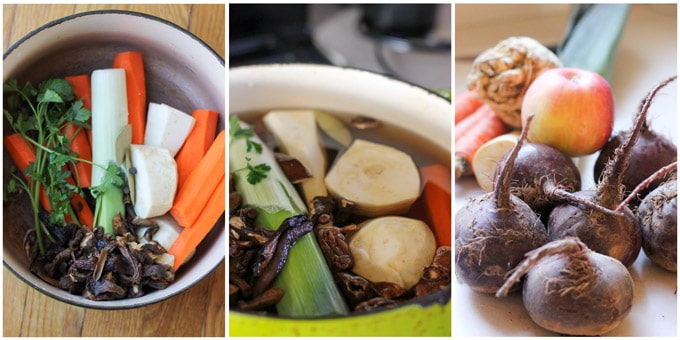 Process shots of how to make traditional borscht