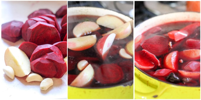 Process shots of making barszcz czerwony