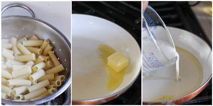 Process shots of making cheesy pasta bake