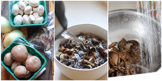 Process shots of making mushroom filling for uszka