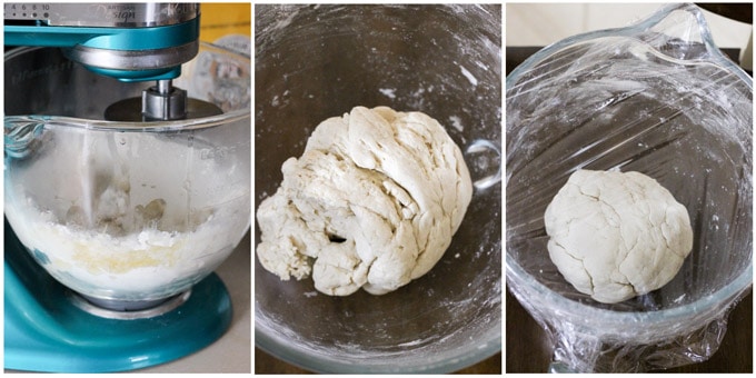 Process shots of making pierogi dough
