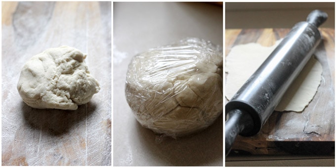 Process shots of making dough for pierogi