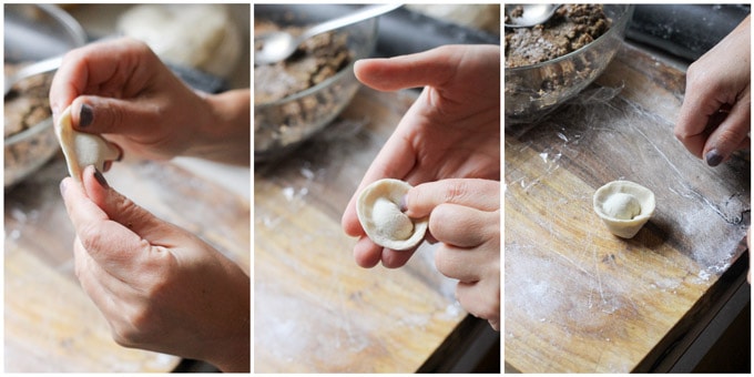 Process shots of assembling pierogi